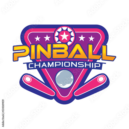 Pinball Game Arcade Vintage Retro Badge Emblem Hipster Logo Vector Icon Illustration. Pinball Championship with Star, Ball and Flipper