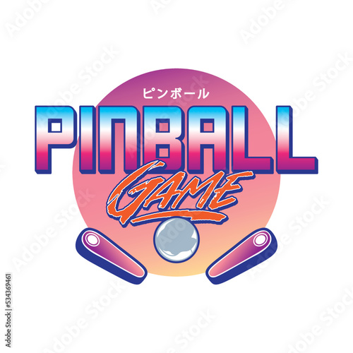 Pinball Game Arcade Vintage Retro Badge Emblem Hipster Logo Vector Icon Illustration. Pinball with Ball and Flipper
