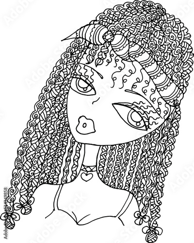 Black and white beauty hair mandala pattern design vector drawing