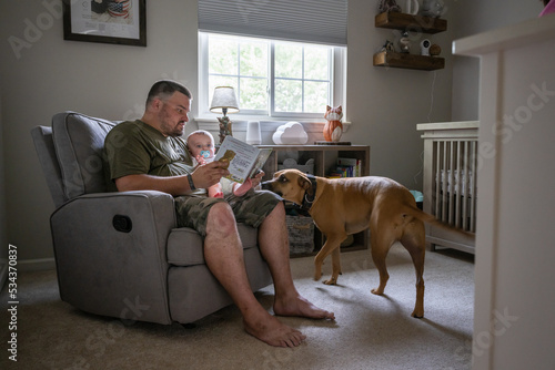 Marine veteran with service dog and family living life. photo