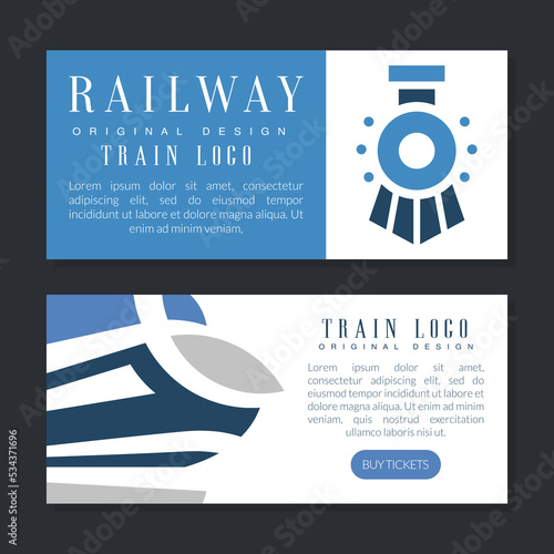 Train and Railway Web Banner Design with Blue Shape of Rapid Railroad Transport Vector Template
