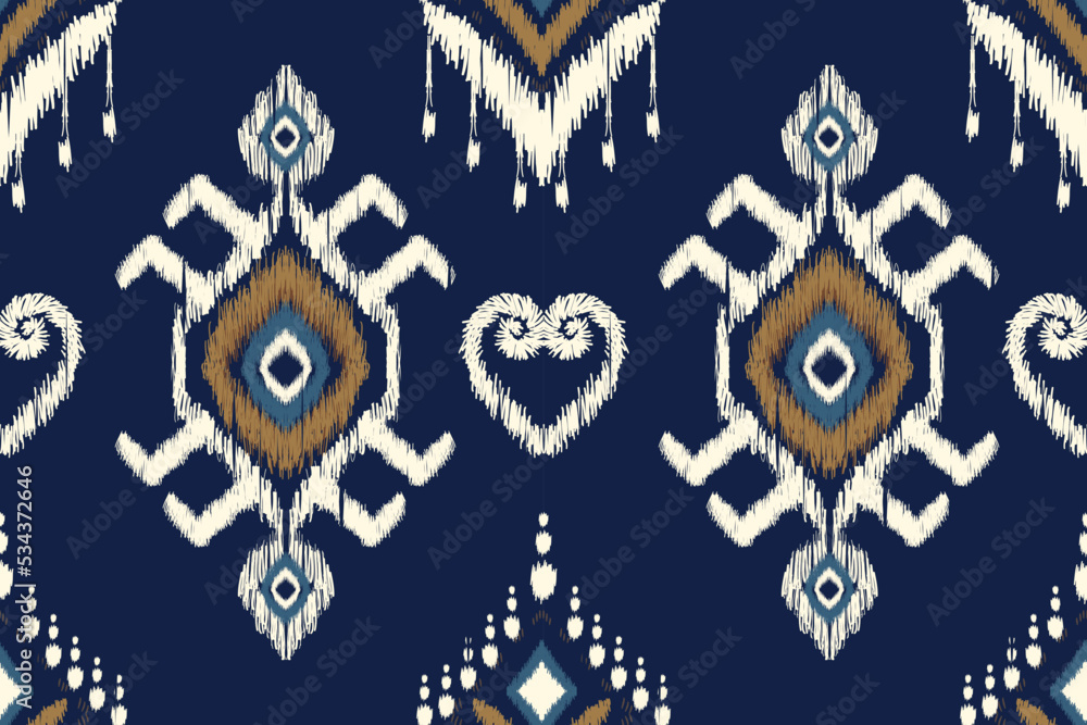 African Ikat paisley embroidery on navy blue background.geometric ...