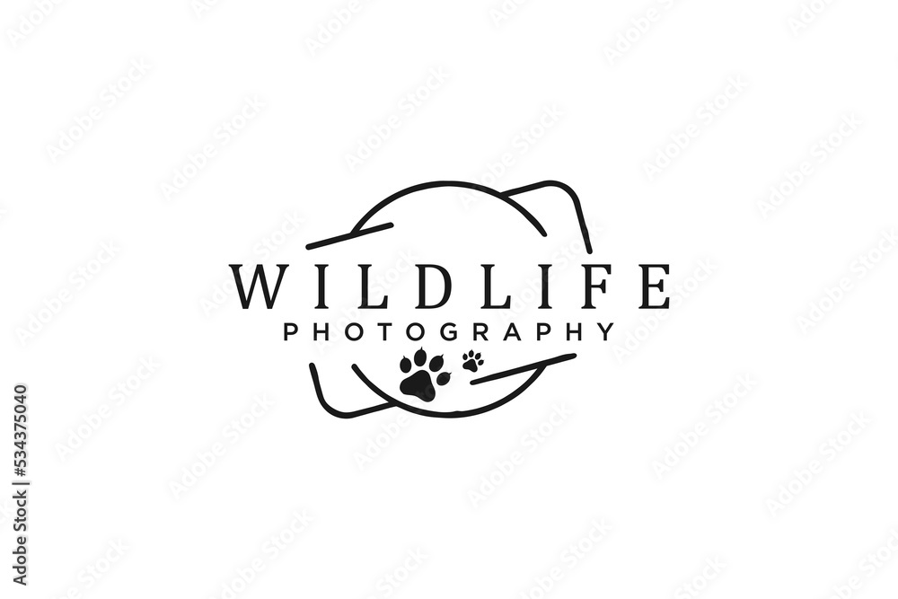 Wildlife photography logo design with paw claw icon symbol aerial drone footage