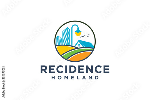 Real estate house logo design home roof window skyscraper property business