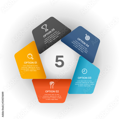 Infographic flower shape 5 petals workflow business.