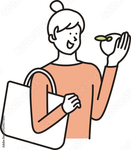 野菜や果物を選んでいる女性のイラスト素材