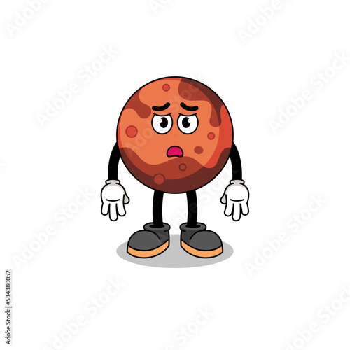 mars planet cartoon illustration with sad face
