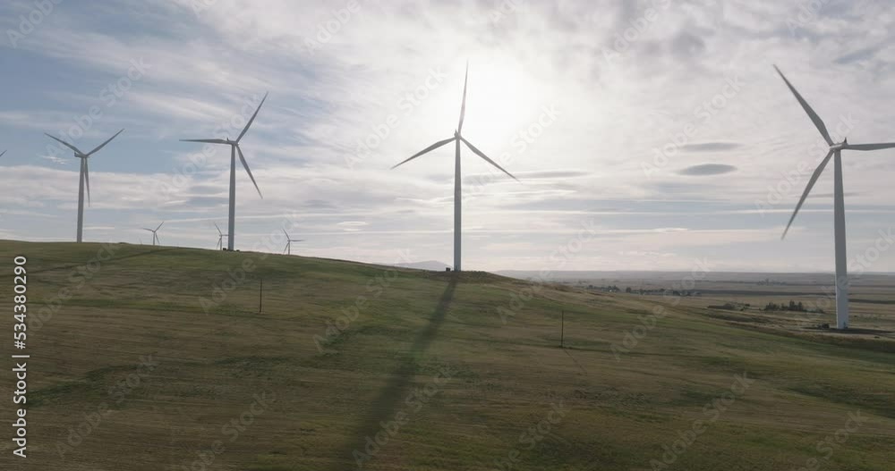 Drone aerial of wind turbines in southern Washington. Shot on Mavic 3 Cine. 30 fps. 4k resolution. Prores. Drone aerial of wind turbines in southern Washington. Shot on Mavic 3 Cine. 30 fps. 4k resolution. Prores.