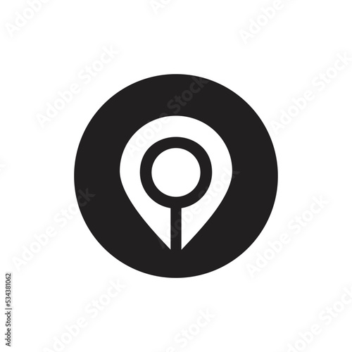 Abstract map pin logo template, map pin and magnifying glass icon, location pointer and loupe symbol vector