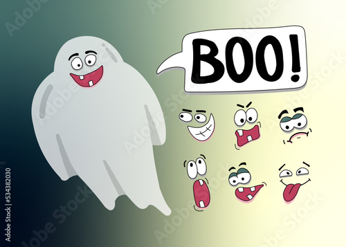 Ghost faces - Halloween illustration © Juliana