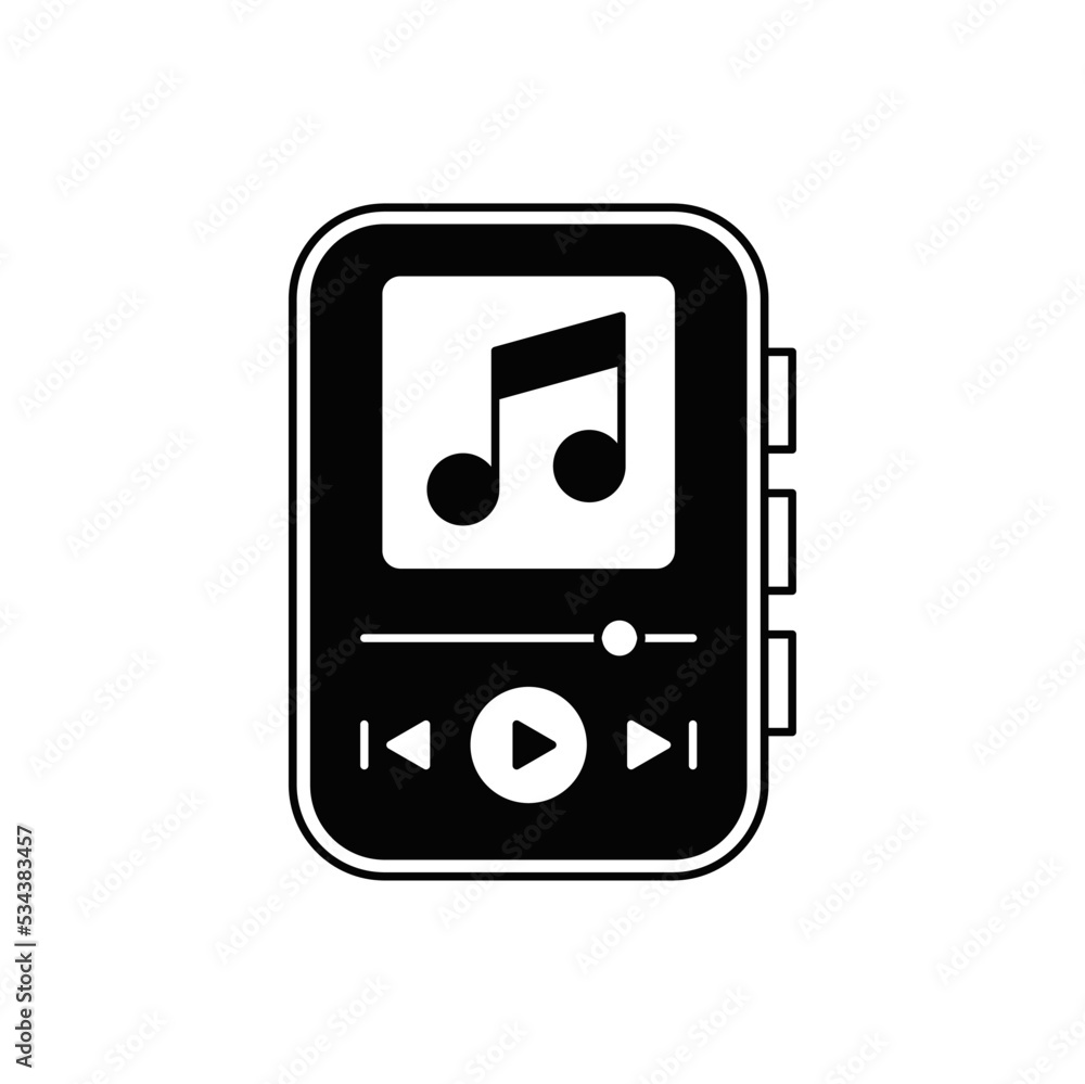 Portable music player icon in black flat glyph, filled style isolated on white background Portable music player icon in black flat glyph, filled style isolated on white background
