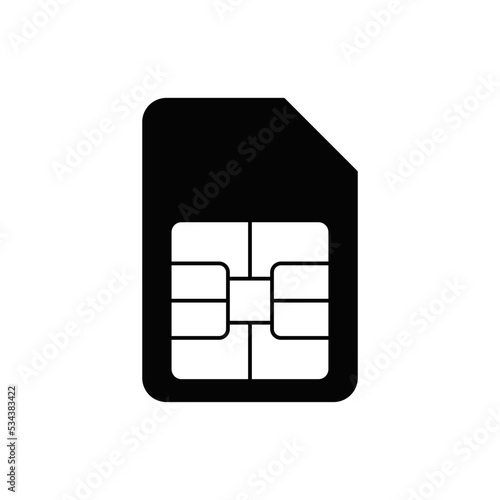 SIM card icon icon in black flat glyph, filled style isolated on white background