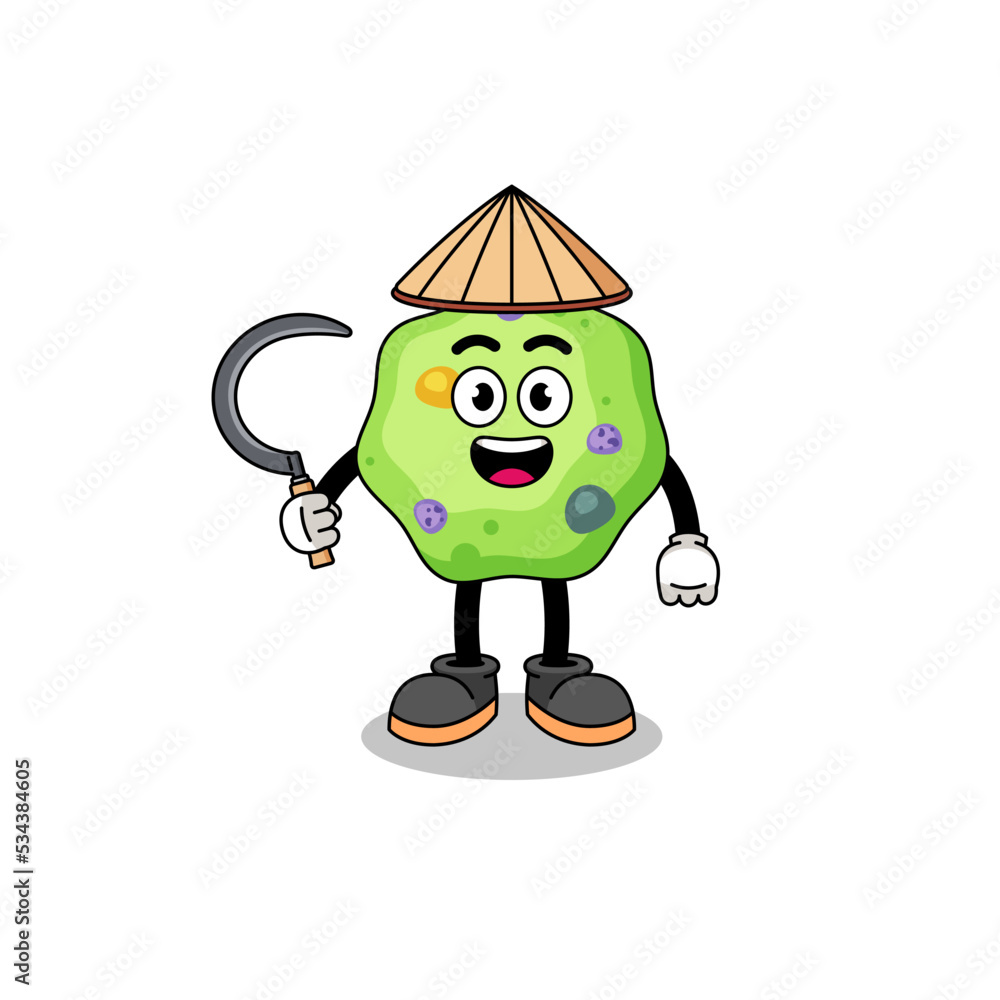 Illustration of amoeba as an asian farmer Illustration of amoeba as an asian farmer