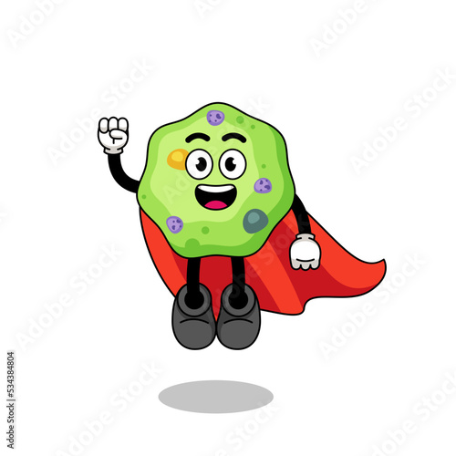 amoeba cartoon with flying superhero