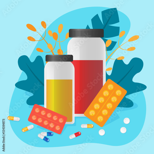 Medicines in simple flat style