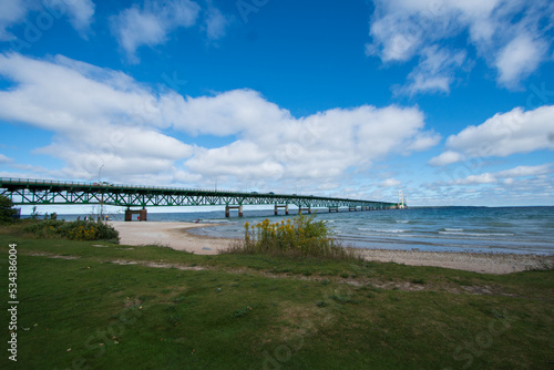 Mackinaw bridge over Lake Superior and Lake Huron