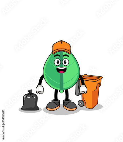 Illustration of leaf cartoon as a garbage collector