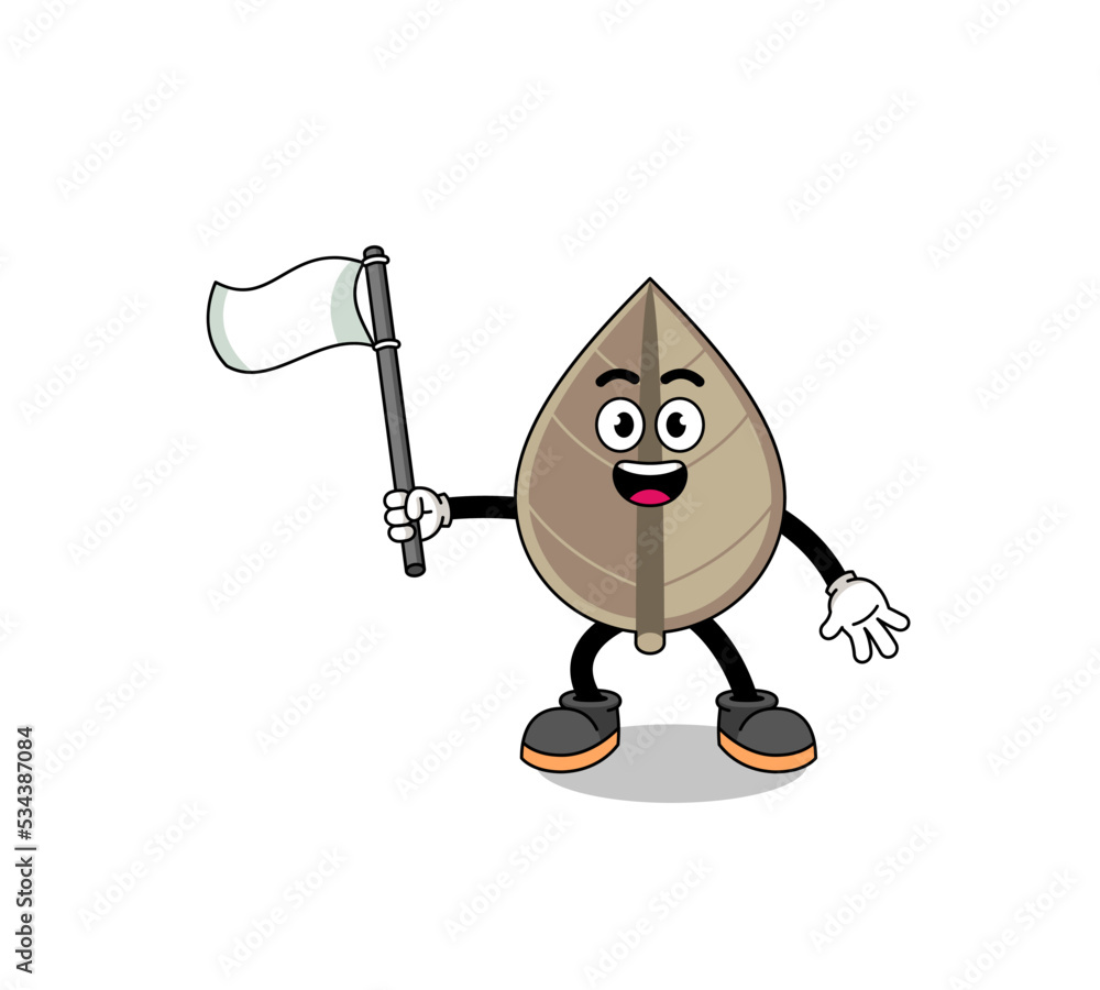 Cartoon Illustration of dried leaf holding a white flag Cartoon Illustration of dried leaf holding a white flag