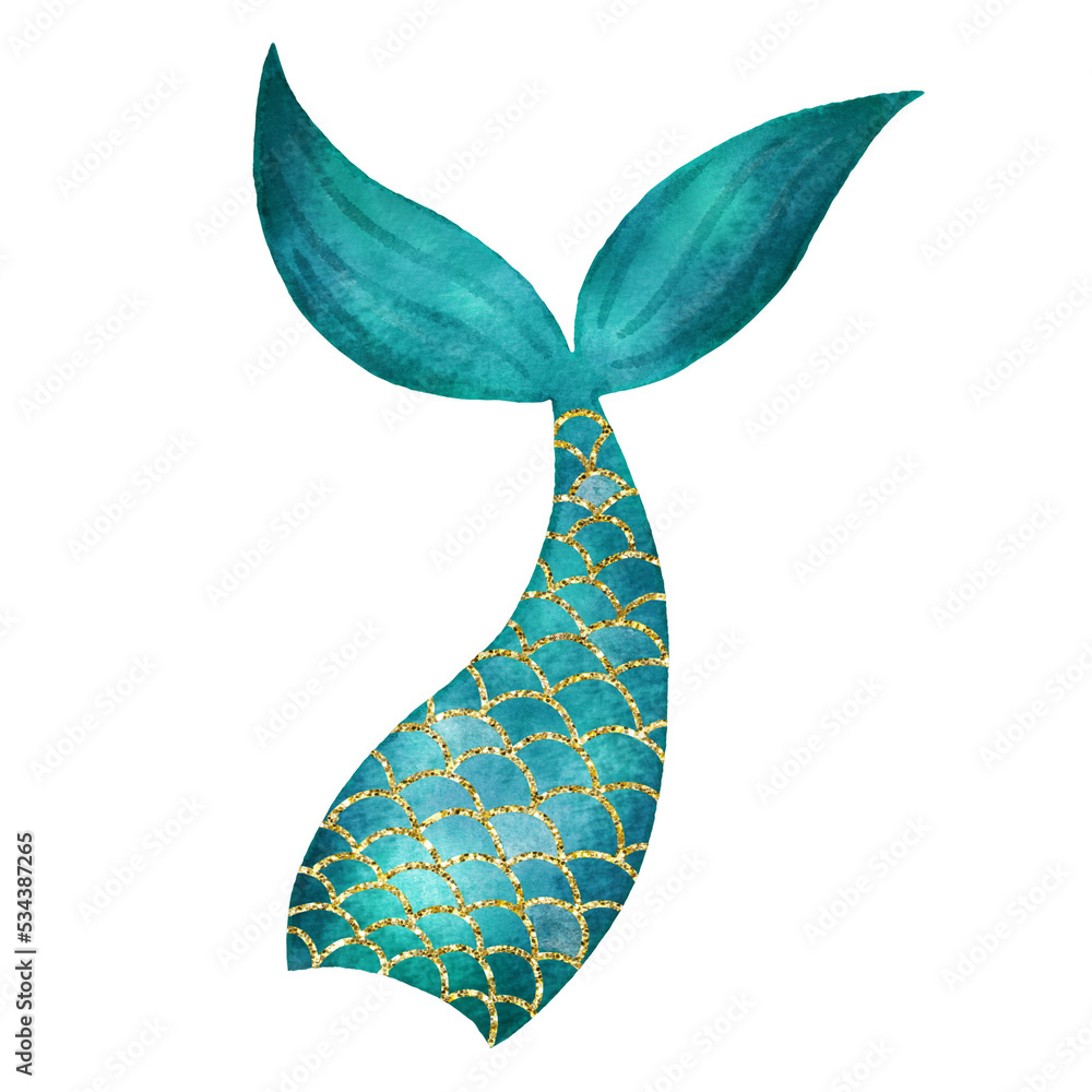 blue-watercolor-mermaid-tail-stock-illustration-adobe-stock
