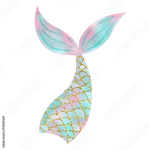 Foto blue watercolor Mermaid tail