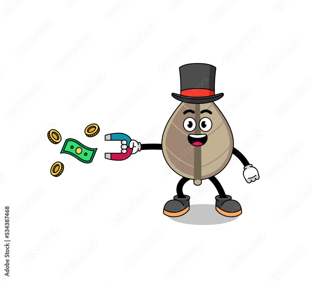 Character Illustration of dried leaf catching money with a magnet