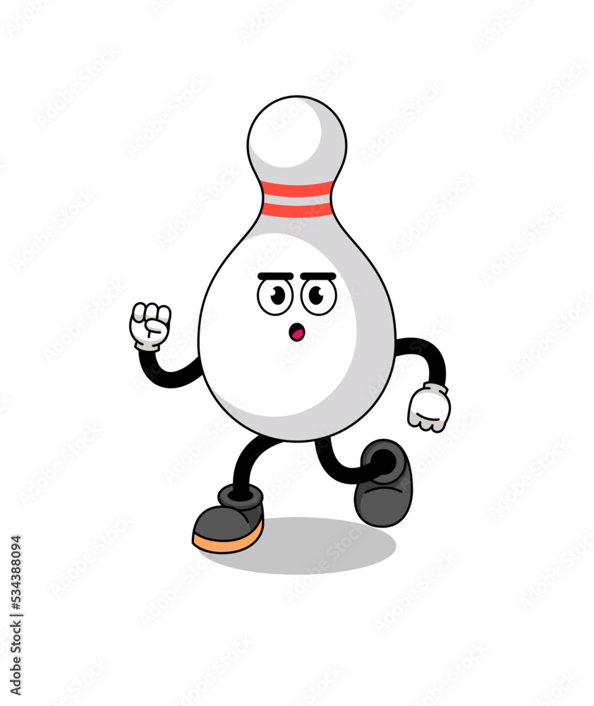 running bowling pin mascot illustration