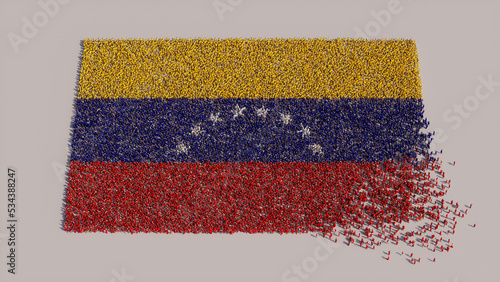 A Crowd of People coming together to form the Flag of Venezuela. Venezuelan Banner on White.