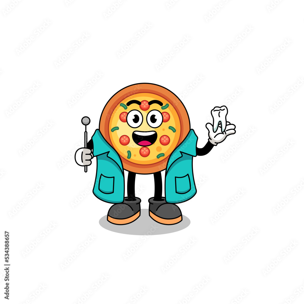 Illustration of pizza mascot as a dentist