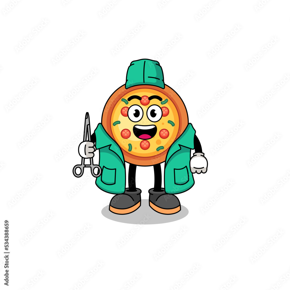Illustration of pizza mascot as a surgeon