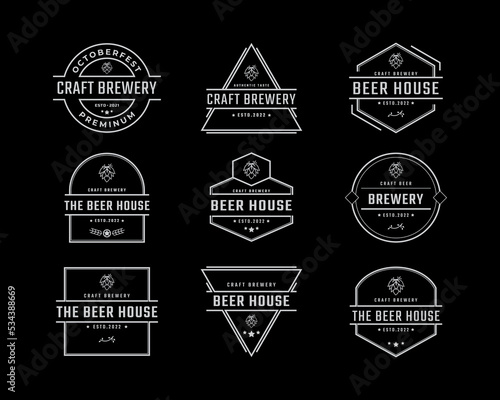 Vintage Retro Badge Emblem Beer Brewery with hop Logo for Beer House, Bar, Pub, Brewing company, Tavern, Wine Whiskey Market Symbol