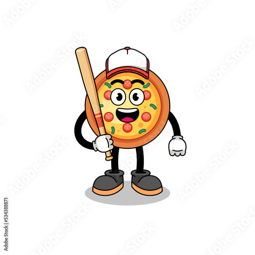 pizza mascot cartoon as a baseball player