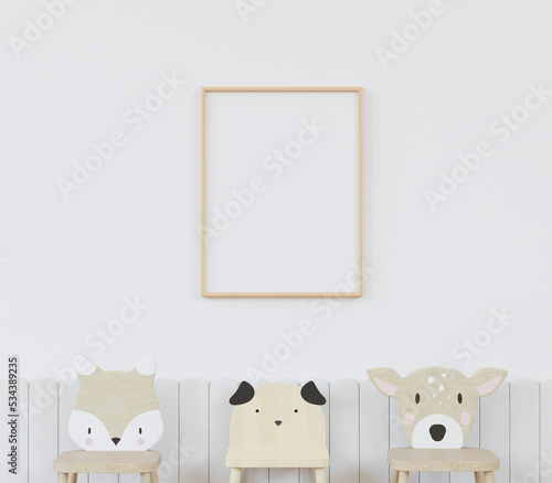 3D mockup photo frame in chidren room rendering
