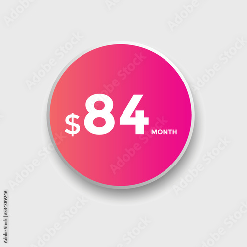 84 dollar price tag. Price $84 USD dollar only Sticker sale promotion Design. shop now button for Business or shopping promotion 