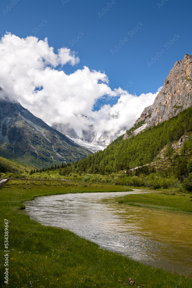 Beautiful river in Yading national level reserve, Daocheng, Sichuan Province, China.