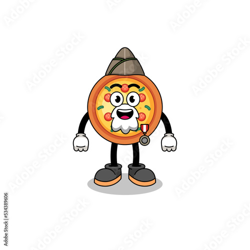 Character cartoon of pizza as a veteran