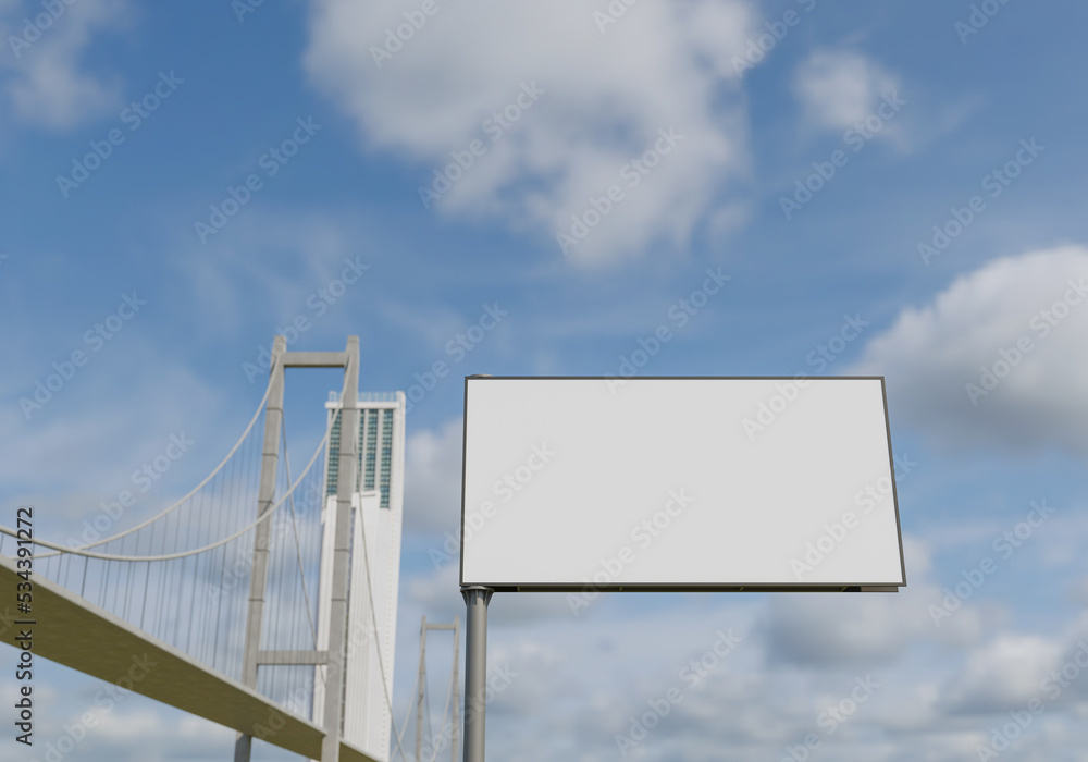 3D mockup blank billboard in downtown rendering 3D mockup blank billboard in downtown rendering