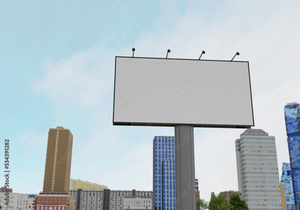 3D mockup blank billboard in downtown rendering 3D mockup blank billboard in downtown rendering