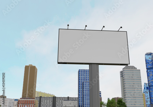 3D mockup blank billboard in downtown rendering