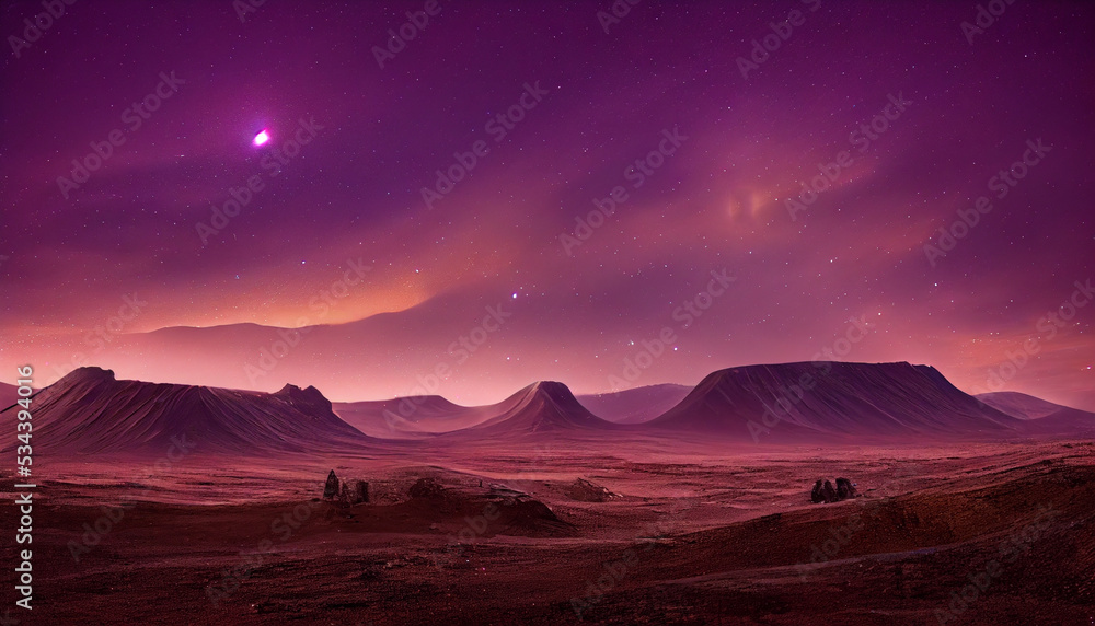 3D rendering. Beautiful and realistic Mars landscape background CG artwork concept