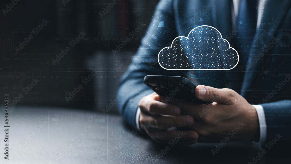 © Thapana_Studio - Cloud Computer technology and storage online for computer business network ideas connected to Internet server services for cloud transfer shown in the future Network of Data.