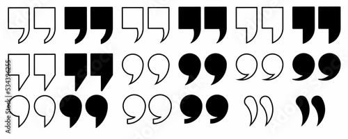 outline silhouette quote mark icon set isolated on white background.collection of quote Mark vector