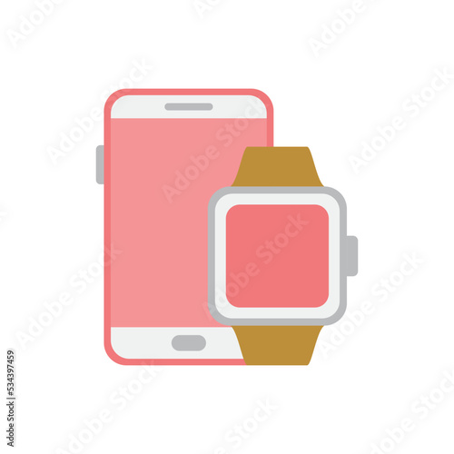 Smart watch and mobile smart phone icon in color, isolated on white background  photo