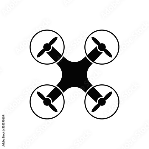 Drone quadcopter icon in black flat glyph, filled style isolated on white background
