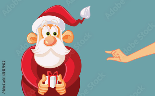 Santa Receiving Critiques for Bringing a Small Gift Vector Cartoon Illustration. Broke Santa Claus receiving am ungracious reaction to his present
