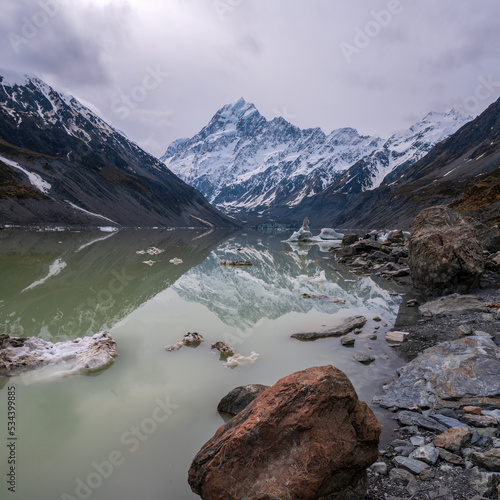 Early Spring walk through the Hooker Valley in Mount Cook National Park  New Zealand