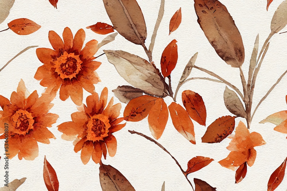 Orange Floral Print Fabric