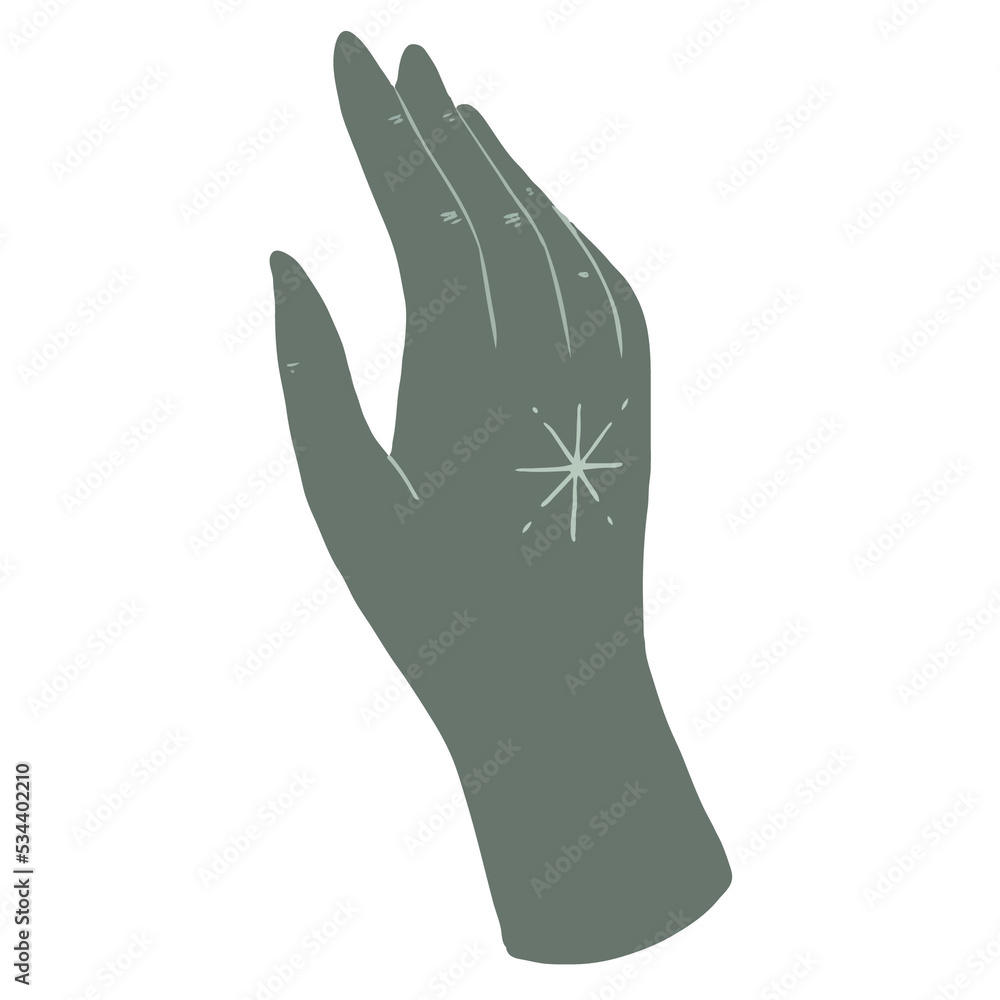 Hand with sparkle star symbol vector illustration in bohemian design