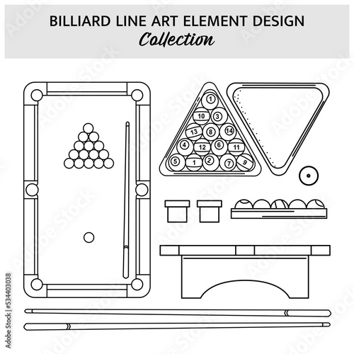 Set of Billiard equipment hand drawn vector illustration. Sports icon design template.