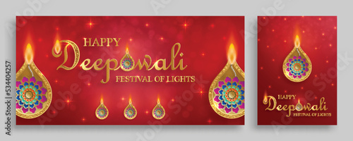 Diya lamp with fire lighting for Diwali, Deepavali or Dipavali, the indian festival of lights on color background