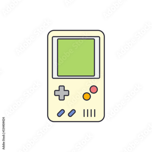 Vintage portable game console icon in color, isolated on white background 